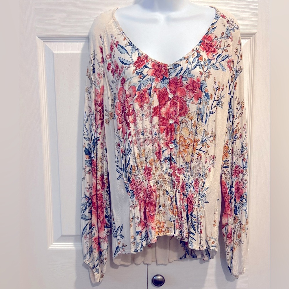 Billabong Button Down Floral Blouse, Size L